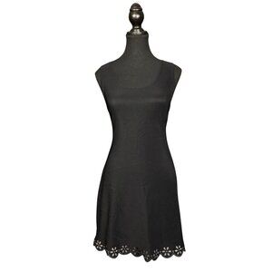 Vintage 90s Whimsigoth Black Mini Dress Size 4-6 Sleeveless Stretch Fit Skater